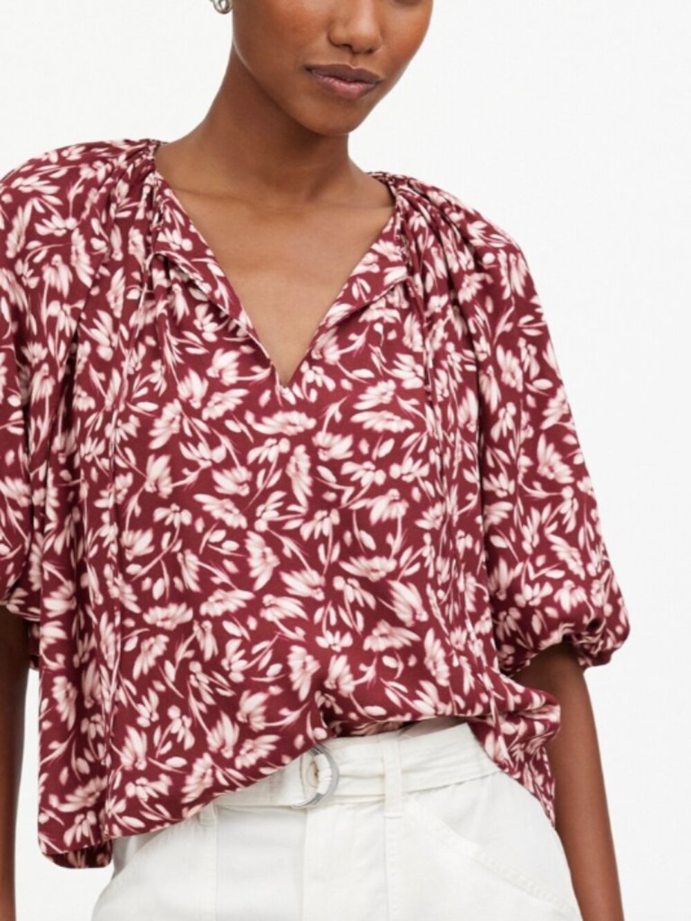 Madewell Fall Floral Bubble-Sleeve Top Burgundy Moody Floral Fall Transition 8